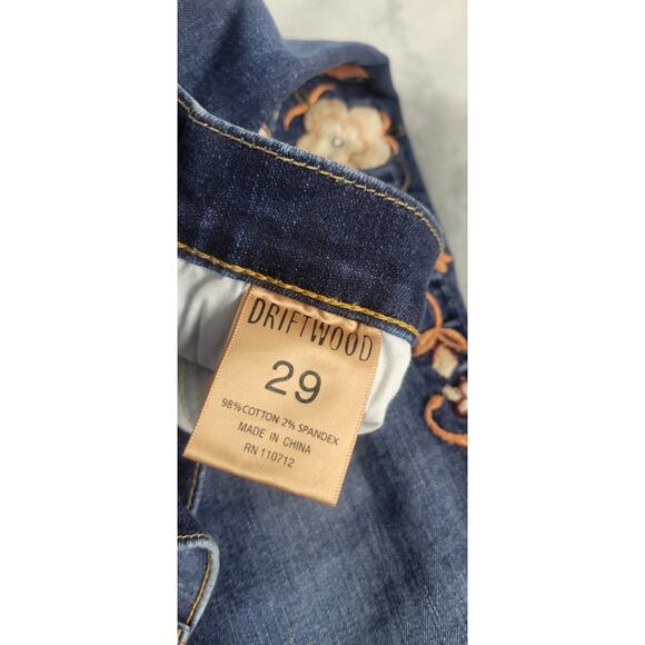 Driftwood Marilyn Jeans Womens 29 Floral brown cream Embroidered Skinny Stretch - Picture 5 of 12